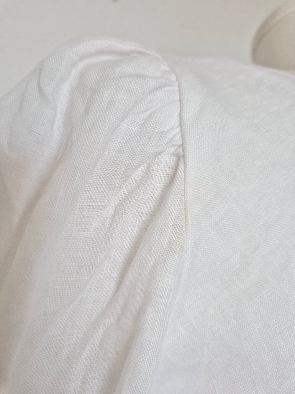 Showpo. 100% Linen Puff Sleeves Ruched Sexy Open Back Mini Dress White - Picture 13 of 16